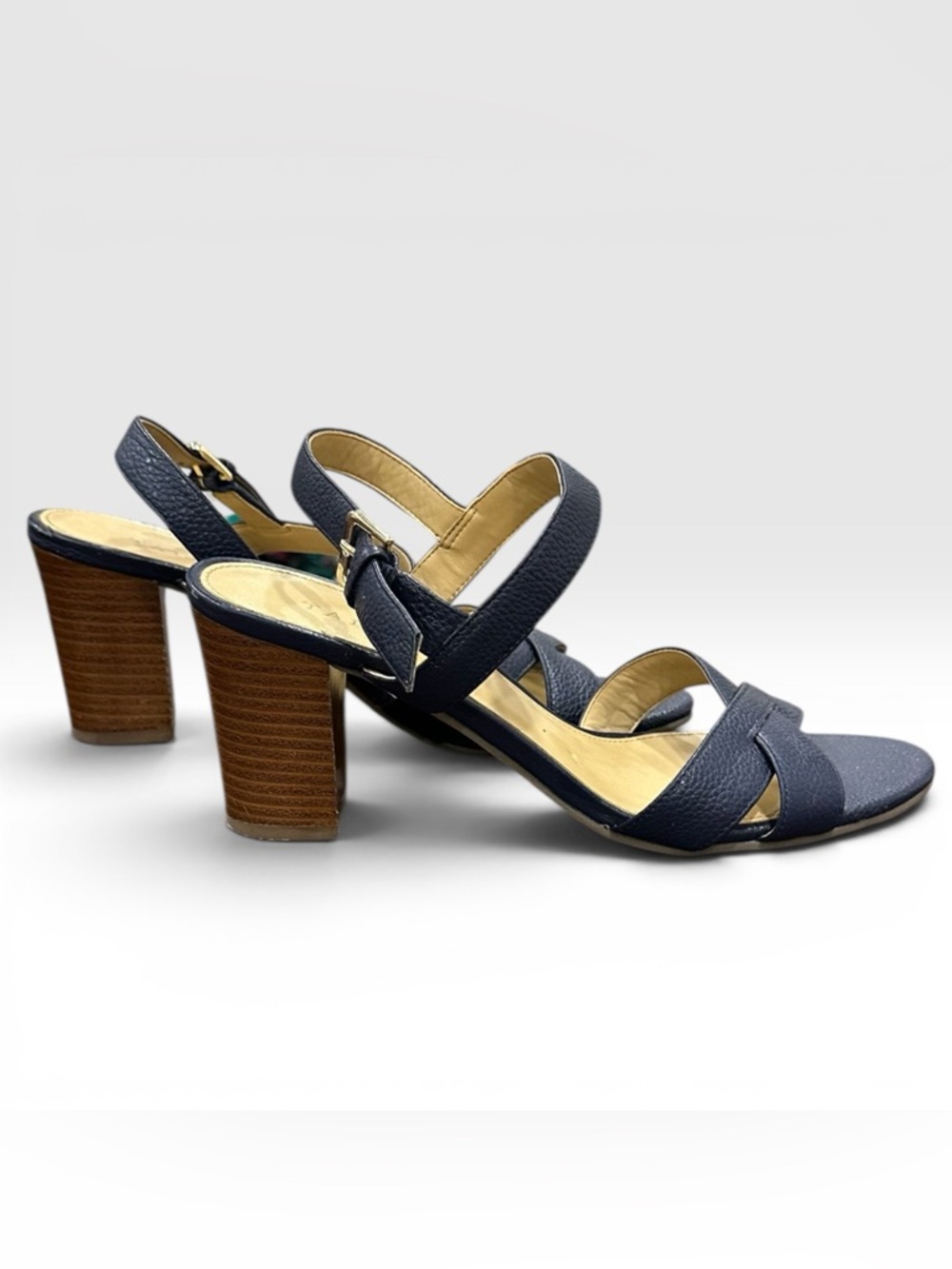 Talbots Leather Navy Blue Bloom Heels Size 8.5